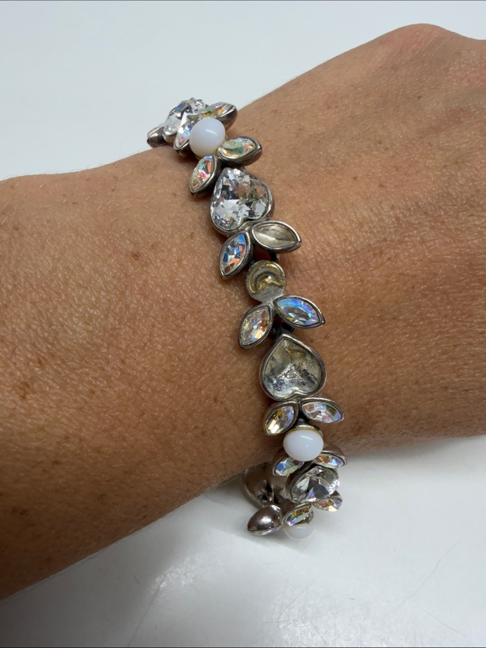 Givenchy Silver Tone Crystal Bracelet Clear Stones Heart Jewels Designer Vintage